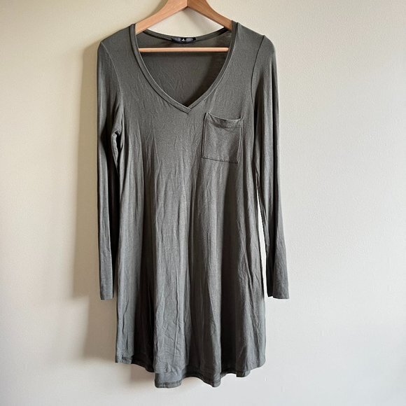 LULUS Long‎ Sleeve V Neck Midi Dress Army Green Womens Size S w/ Pocket C… - Picture 1 of 8